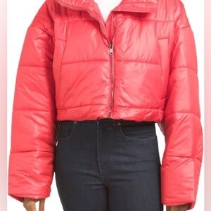 De Base Montana Crop Puffer Long Sleeve Jacket sz M color Coral Red